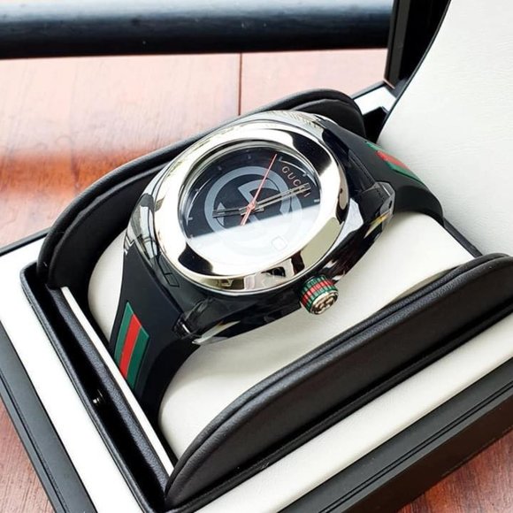 GUCCI MEN'S 46MM BLACK STEEL WATCH! NEW! - Picture 3 of 4